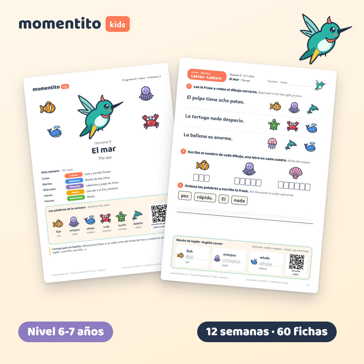 Nivel 6-7 años: portada y ficha de letras