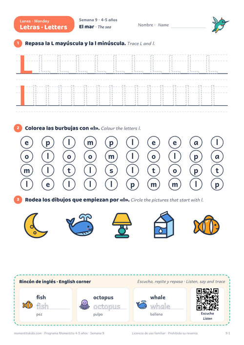 Nivel 4-5 años: ficha de letras