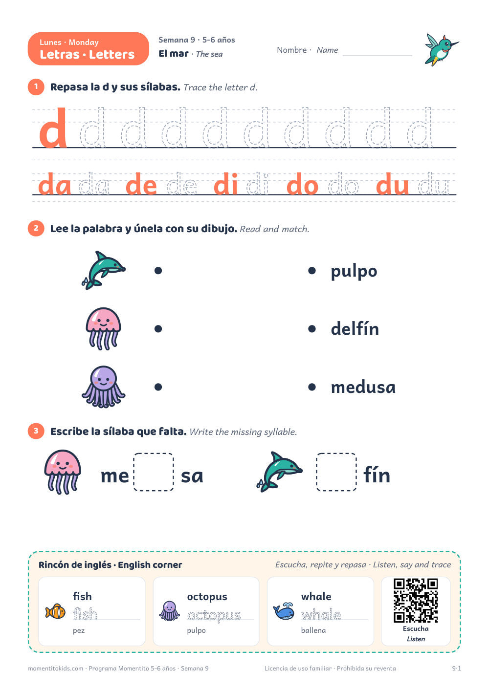 Nivel 5-6 años: ficha de letras